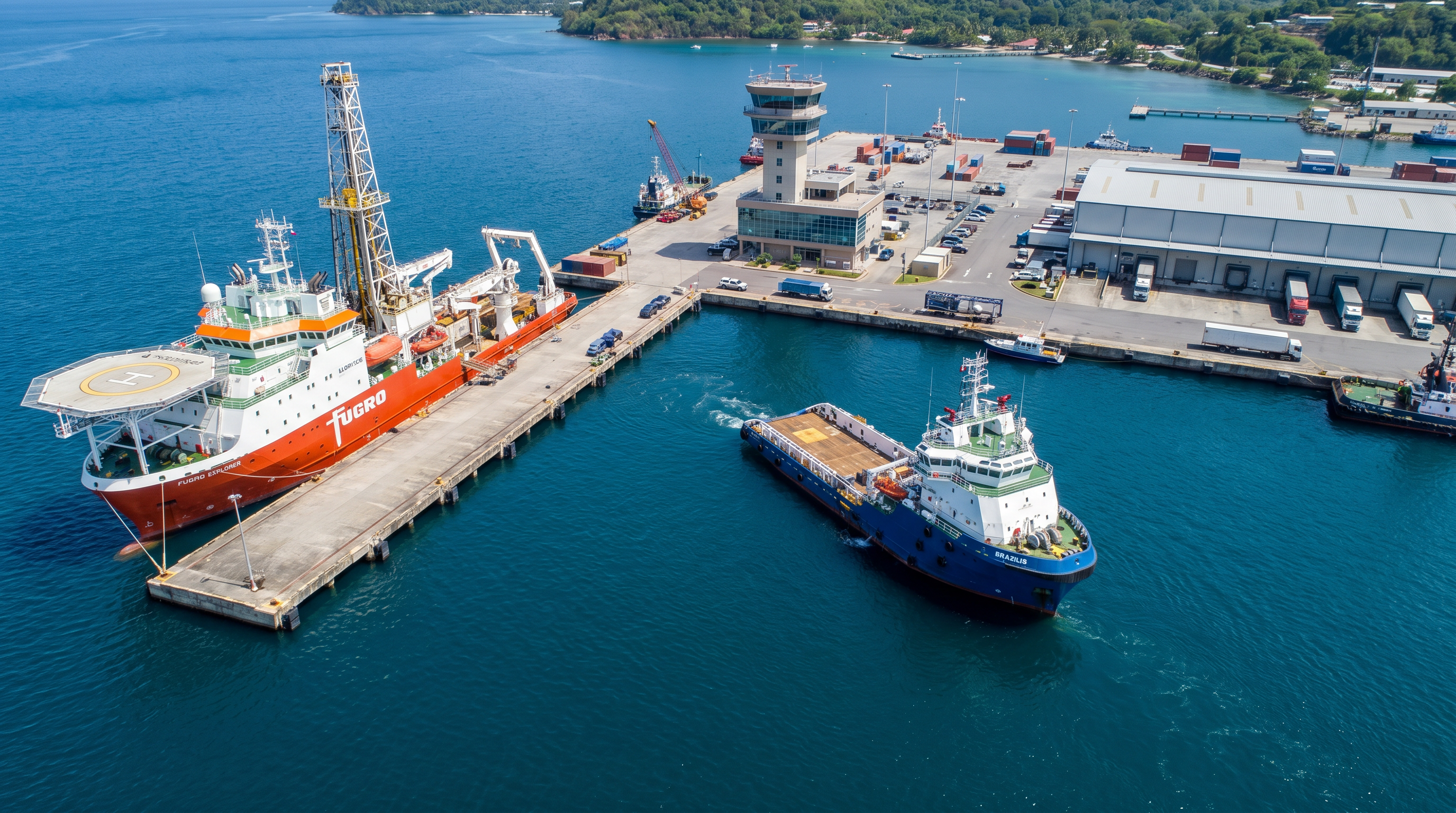 Chaguaramas Terminal — Fugro Explorer and Brazilis with 11 interactive hotspots